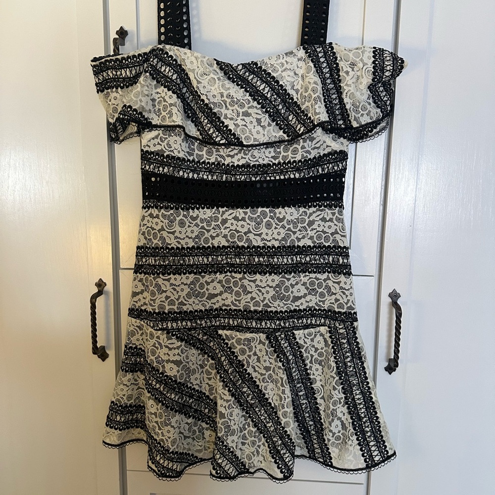 Black and White Lace Off-Shoulder Dress